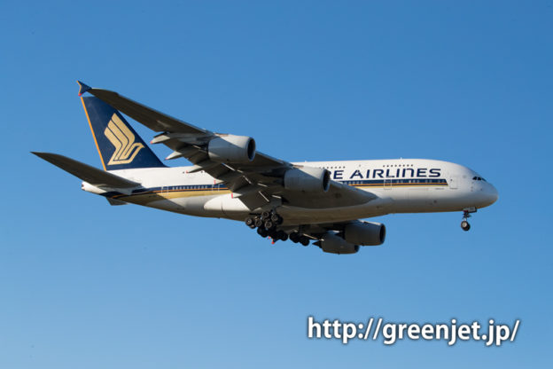 成田芝山水辺の里付近よりシンガポール航空のエアバスA380