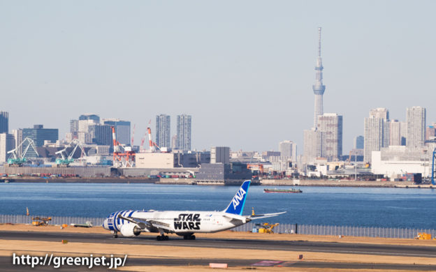 羽田空港のRWY34Rへ着陸するスターウォーズジェット/R2-D2
