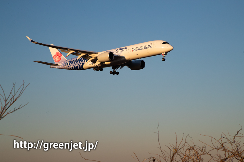 チャイナエアラインのA350 カーボン塗装の特別塗装機