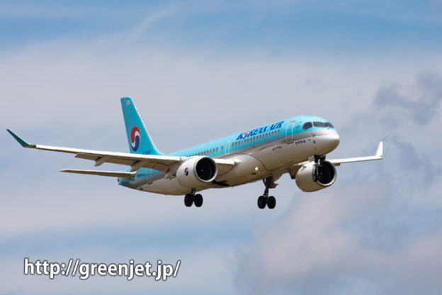 大韓航空のエアバスA220-300＠野球場ポイント
