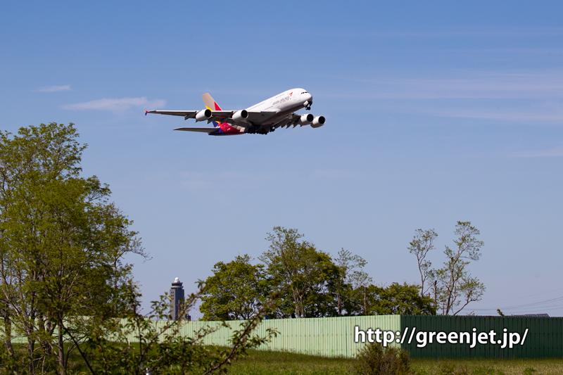 アシアナのエアバスA380の離陸をさくらの丘で捉える！