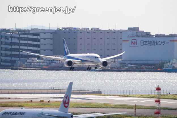 逆光を使いキラキラ海バックの飛行機を撮る