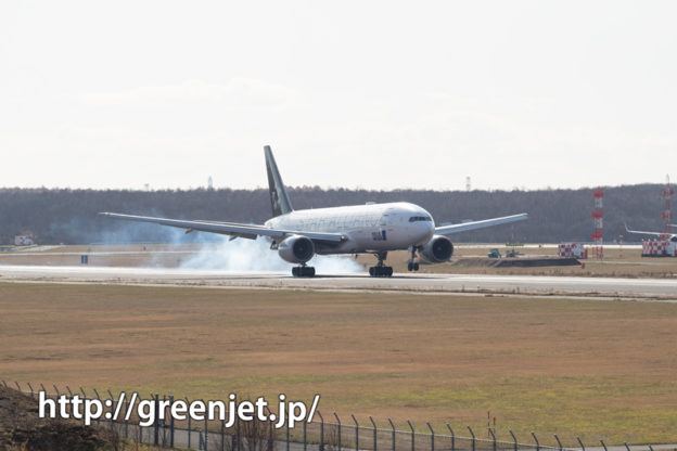 新千歳に降り立つANAのスタアラB777