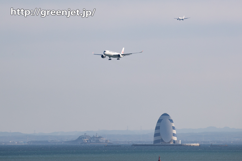 JAL A350を国際ターミナルから見る