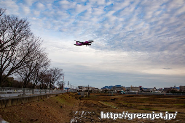 真冬の田んぼ、並木、飛行機～福岡