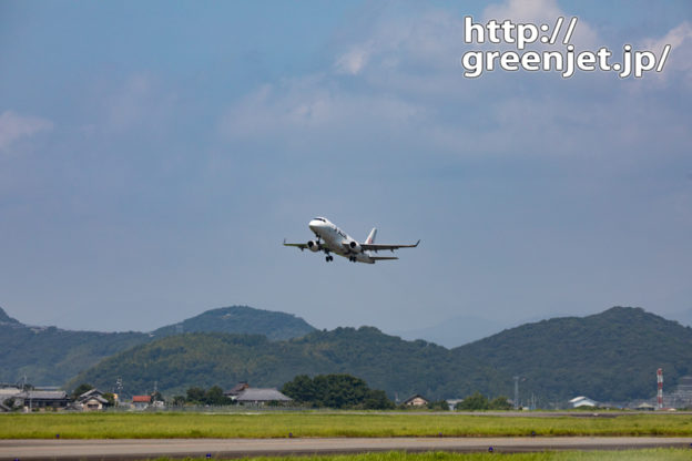 ローカルな山と民家が背景に入る飛行機写真