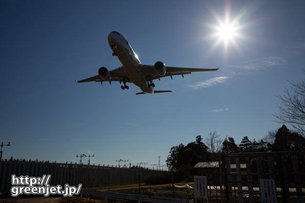 成田で飛行機～真昼間にシルエットでA350