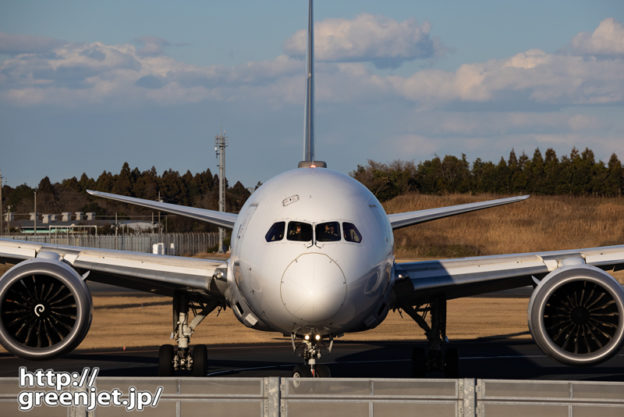 成田で飛行機～正面からお手振り