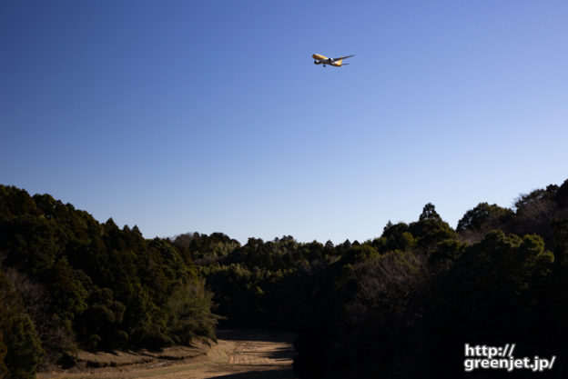 成田で飛行機～深ーい谷と黄色い飛行機
