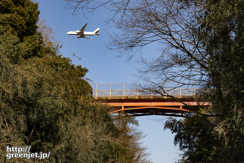 成田で飛行機～赤い橋とB787