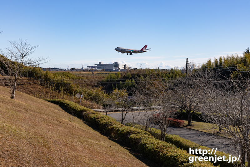 成田で飛行機～丘の斜面からジャンボを望む