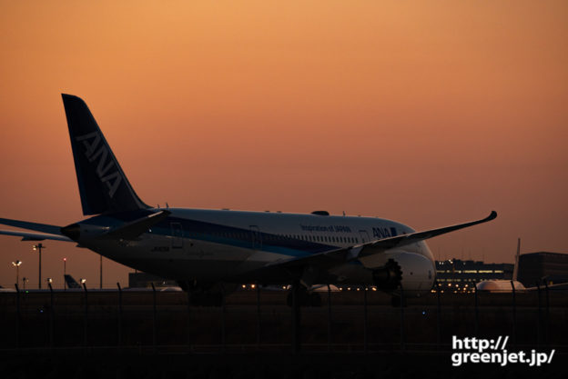 羽田で飛行機～朝陽に映える美しいシルエット