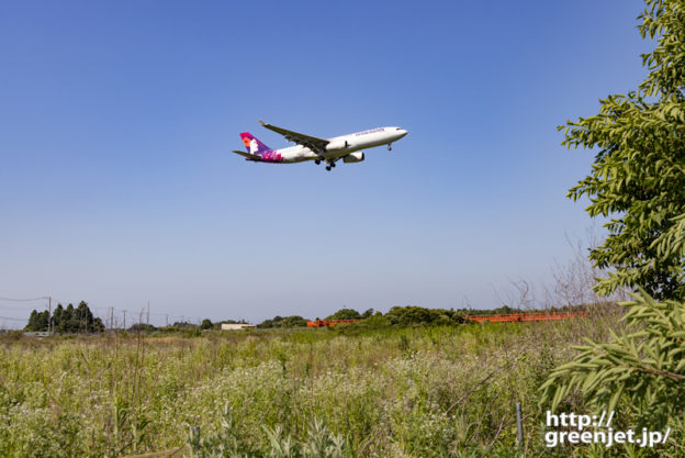 成田で飛行機～赤い誘導灯とハワイアン