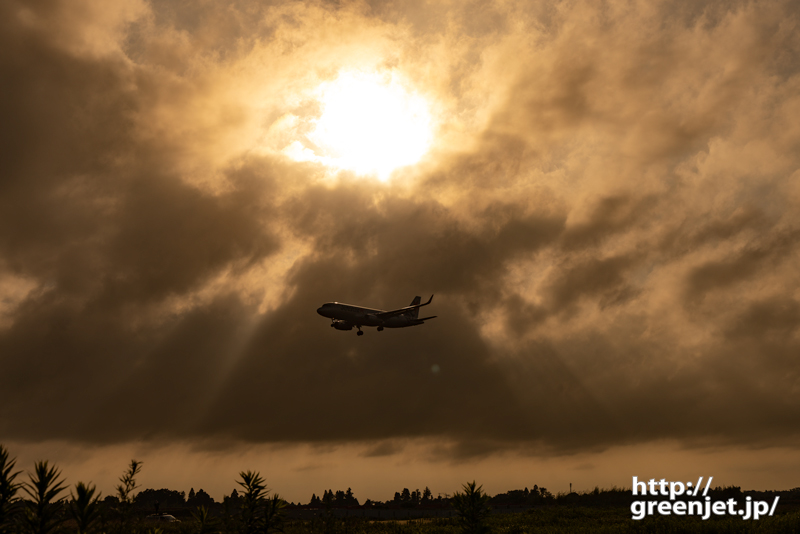 成田で飛行機～雲を蹴散らす太陽と飛行機