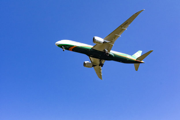 成田で飛行機～紅葉とエバーのB787