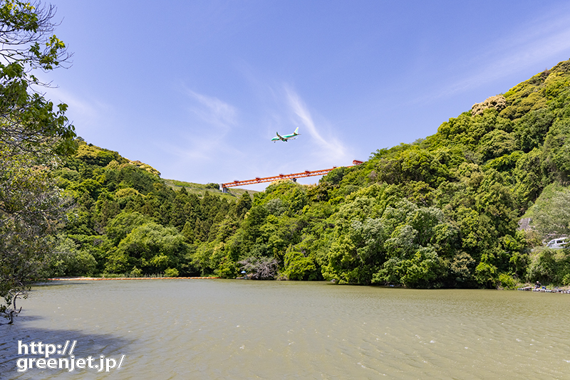 静岡で飛行機～池の向こうに飛行機を望む