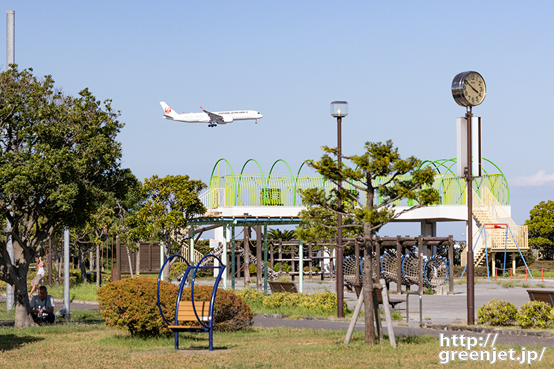 羽田で飛行機～緑の展望台とJAL A350