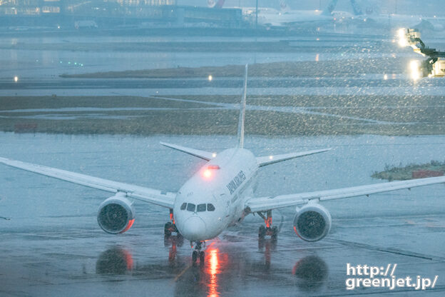 羽田で飛行機～猛吹雪の中をB787