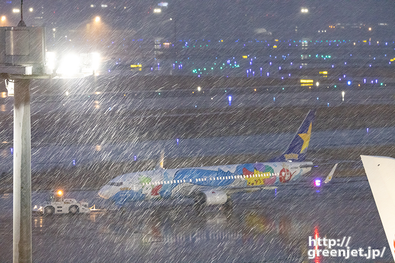 羽田で飛行機～激しい雪とポケモンジェット