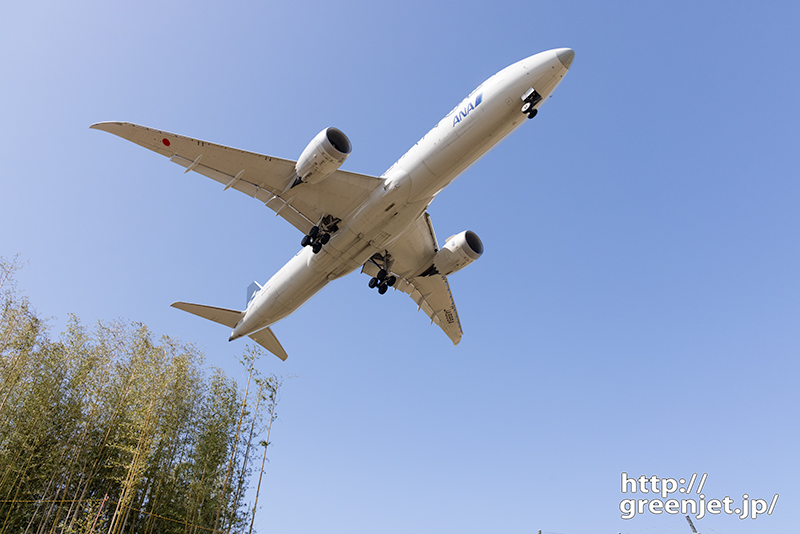 成田で飛行機～スタアラB777に真下から迫る