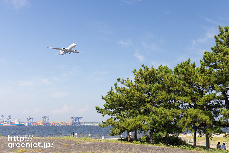 羽田で飛行機～城南島上空に迫るA350