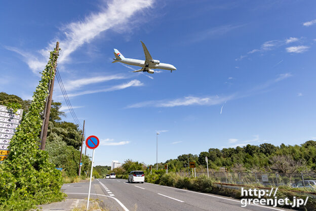 成田で飛行機～歩道で見上げるコリアンB78X