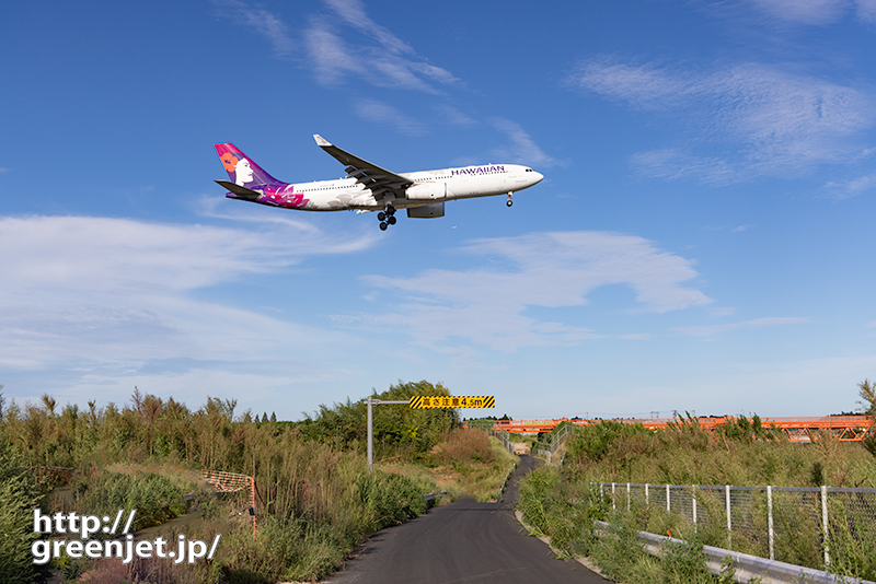 成田で飛行機～あの細道でハワイアンA330