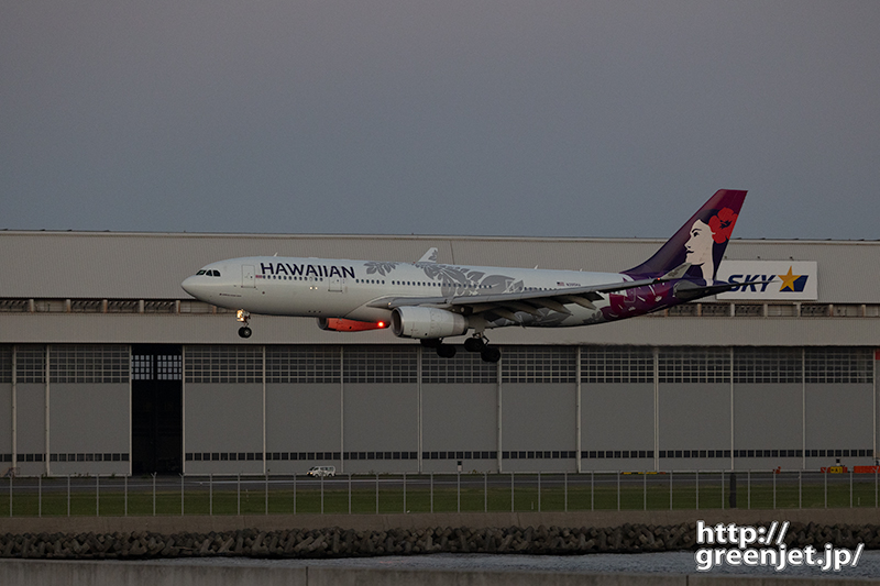 羽田で飛行機～夕暮れ時のハワイアン