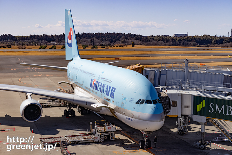 成田で飛行機～巡り合えたコリアンA380